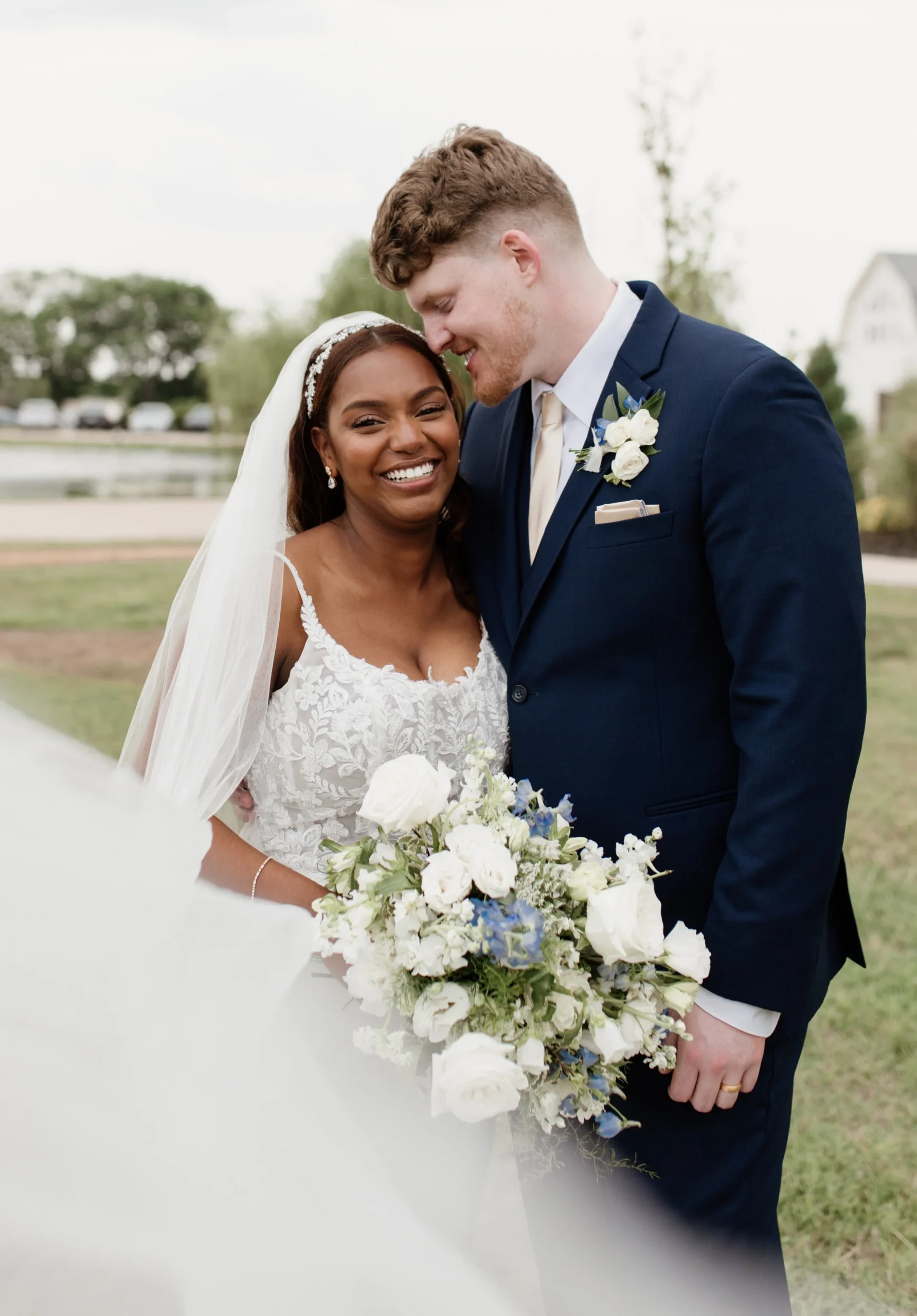 Interracial bride and groom on their wedding day